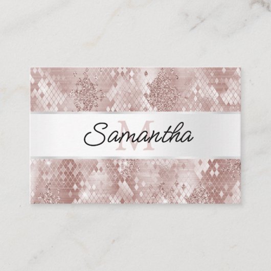Glam Rose White Silver Snake Monogram Visitenkarte (Vorderseite)