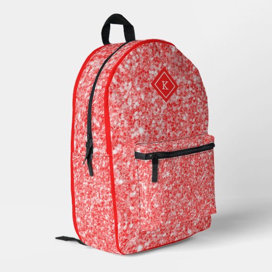 Glam-Rot-Glitzer-Textur | Monogramm Bedruckter Rucksack (Rückseitige Ecke links)