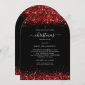Glam Roter Glitzer Weihnachtsfeiertag Party Schwar Einladung (Vorne/Hinten)
