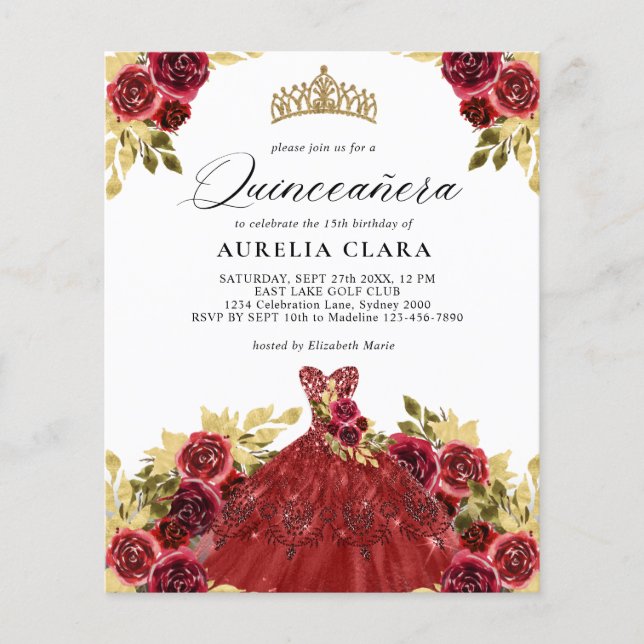 Glam Rotes Kleid Floral 15. Quinceañera (Vorderseite)