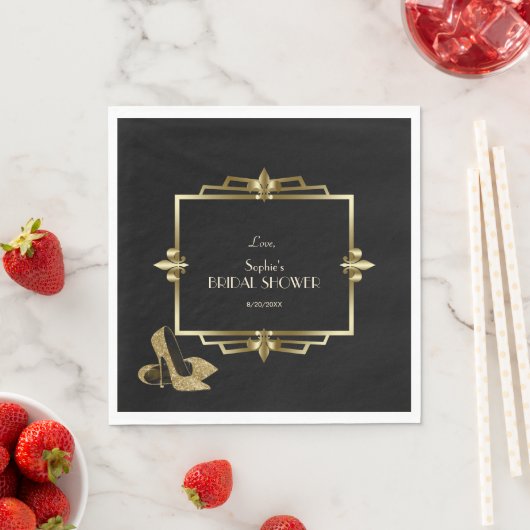 Glam Royal Black Art Deco Brautparty Serviette (Beispiel)