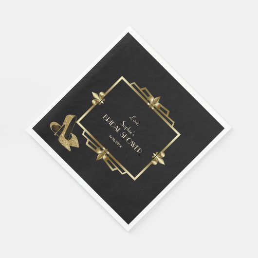 Glam Royal Black Art Deco Brautparty Serviette (Ecke)