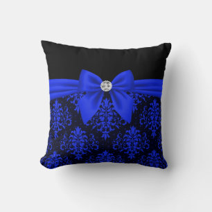 Glam Royal Blue Bow-Blue Lace-Black Kissen
