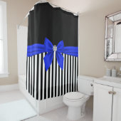 Glam Royal Blue Bow-Pinstripes-Black Duschvorhang (Beispiel)
