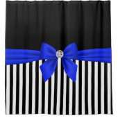 Glam Royal Blue Bow-Pinstripes-Black Duschvorhang (Vorderseite)