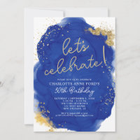 Glam Royal Blue Gold Glitzer Alkohol Tinte Geburts