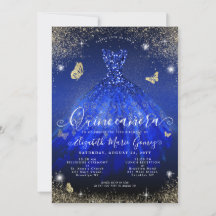 Glam Royal Blue Gold Glitzer Gown Quinceanera