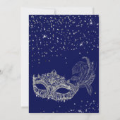 Glam Royal Blue Silver Glitzer Masquerade Geburtst Einladung (Rückseite)