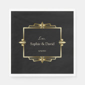 Glam Royal Gold Black Art Deco 20er Hochzeit Serviette (Vorderseite)