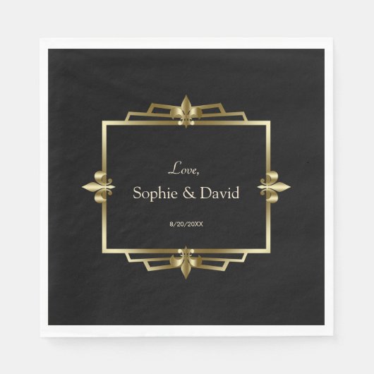 Glam Royal Gold Black Art Deco 20er Hochzeit Serviette (Vorderseite)