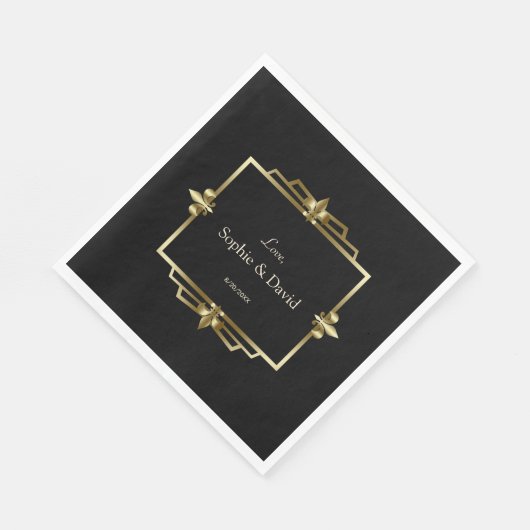 Glam Royal Gold Black Art Deco 20er Hochzeit Serviette (Ecke)