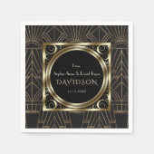 Glam Royal Gold Black Art Deco 20er Hochzeit Serviette (Vorderseite)