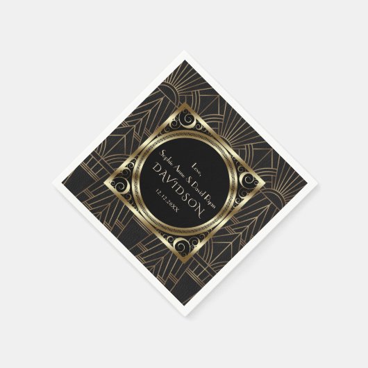 Glam Royal Gold Black Art Deco 20er Hochzeit Serviette (Ecke)