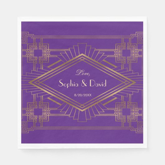 Glam Royal Lila Gold Great Gatsby Wedding Serviette (Vorderseite)