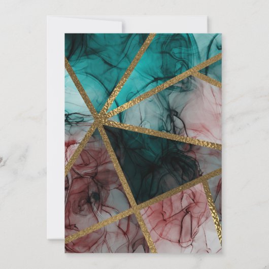 Glam Rust Blush Aquamarin & Gold Chic Moderne Hoch Einladung (Rückseite)