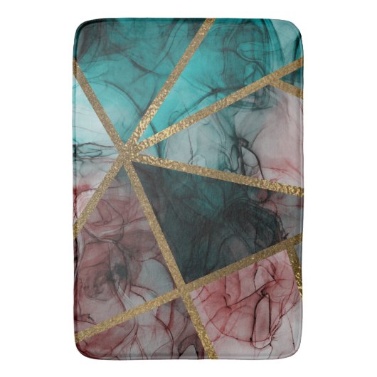 Glam Rust Blush Aquamarin & Gold Chic Moderner Gla Badematte (Vorderseite Vertikal)