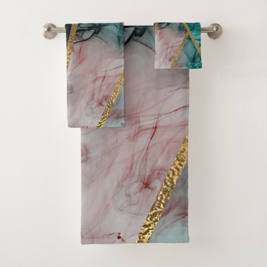 Glam Rust Blush Aquamarin & Gold Chic Moderner Gla Badhandtuch Set (Insitu)