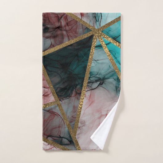 Glam Rust Blush Aquamarin & Gold Chic Moderner Gla Badhandtuch Set (Handtuch)