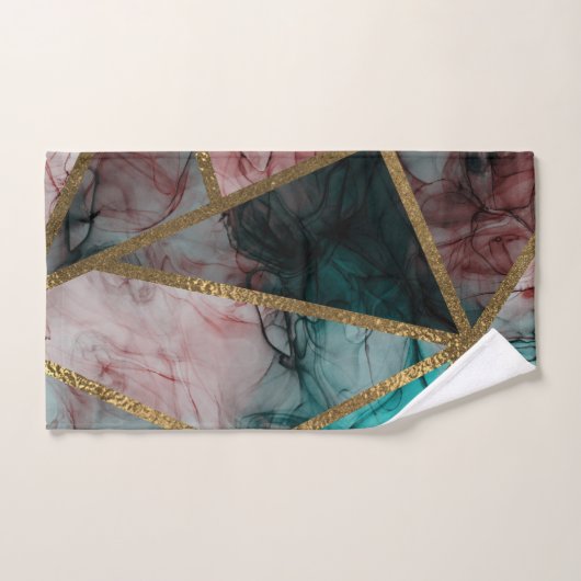 Glam Rust Blush Aquamarin & Gold Chic Moderner Gla Badhandtuch Set (Handtuch)