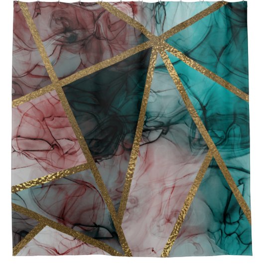 Glam Rust Blush Aquamarin & Gold Chic Moderner Gla Duschvorhang (Vorderseite)