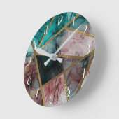Glam Rust Blush Aquamarin & Gold Chic Moderner Gla Runde Wanduhr (Winkel)