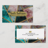 Glam Rust Blush Aquamarin & Gold Chic Moderner Gla Visitenkarte (Vorne/Hinten)