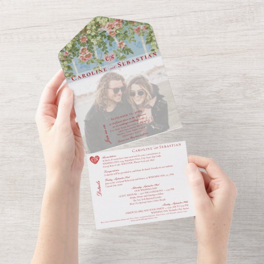 Glam Rustic Arch Rose Garden Foto Hochzeit All In One Einladung (Abreißen)