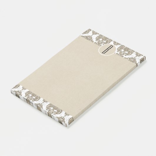 Glam Rustic Burlap Damask Kraft Monogram Initial Post-it Klebezettel (angewinkelt)