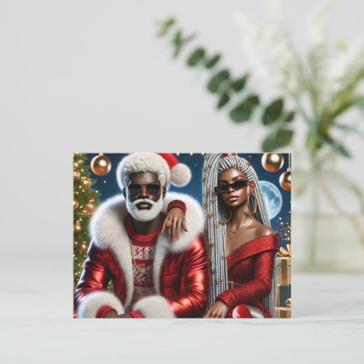 Glam Santa & Mrs. Claus Luxury Xmas Card Postkarte (Stehend Vorderseite)