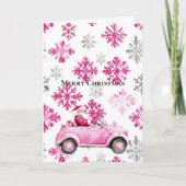 Glam Santa Pink Car Christmas Snowflakes Karte (Vorderseite)