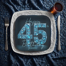Glam Sapphire Blue & Black Gemstone 45. Geburtstag Pappteller