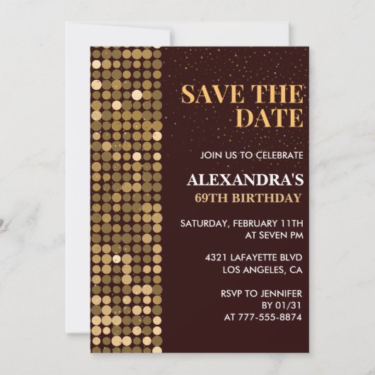 Glam Save the Date Gold Einladungen zum 69. (Vorderseite)