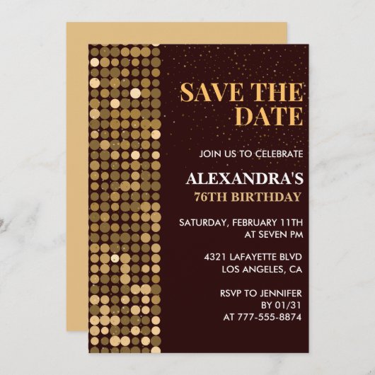 Glam Save the Date Gold Einladungen zum 76. Geburt (Vorne/Hinten)