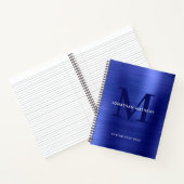 Glam Schlicht Brushed Metallic Royal Blue Monogram Notizblock (Innenseite)