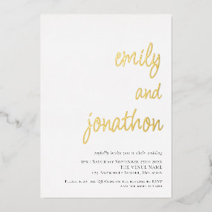 Glam-Schrift Namen QR-Code Hochzeit Luxus Echt Folieneinladung