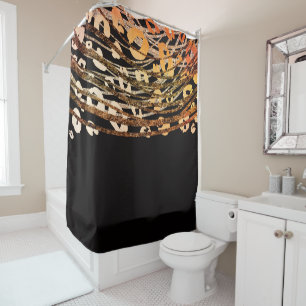 Glam Schwarz Gold Orange Bronze Cheetah Leopard Duschvorhang