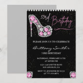 Glam Schwarz Pink Silber Diamant 53. Geburtstag Einladung (Vorne/Hinten)