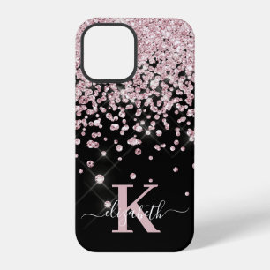 Glam Schwarz Roségold Diamant Konfetti Monogrammie iPhone 12 Pro Hülle