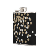 Glam schwarz-weiße Punkte Champagner Gold Konfetti Flachmann (Links)