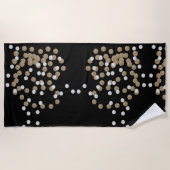 Glam schwarz-weiße Punkte Champagner Gold Konfetti Strandtuch (Vorderseite)