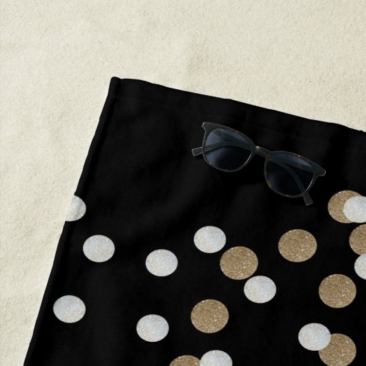Glam schwarz-weiße Punkte Champagner Gold Konfetti Strandtuch (Beispiel)