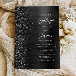 Glam Schwarze Gebürstete Metall-Glitter-Schrift Ho Einladung