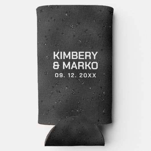 Glam schwarze Textur mit Glitzern Selters Dosenkühler (Rückseite)