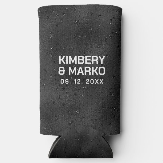 Glam schwarze Textur mit Glitzern Selters Dosenkühler (Vorderseite)