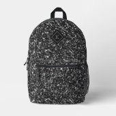 Glam Schwarzer Glitzer Textur | Monogramm Bedruckter Rucksack (Vorderseite)