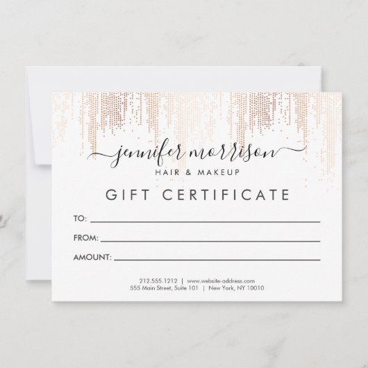 Glam Script Rose Gold Confetti Rain Geschenkkarte (Vorderseite)