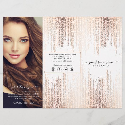 Glam Script Rose Gold Confetti Rain Tri-Fold Flyer (Vorne)