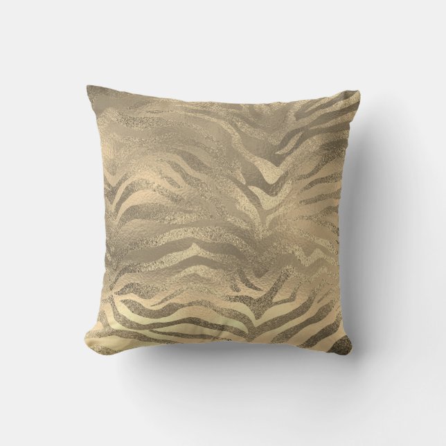Glam Sepia Gold Animal Zebra Skin Safari Lux Kissen (Vorderseite)