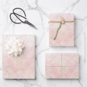 Glam Shabby Chic Rosa Weiß Glanz Elegant  Geschenkpapier Set