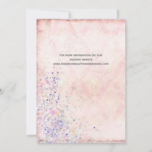 Glam Shabby Chic Rosa Weiße Lila Glitzern Einladung (Rückseite)